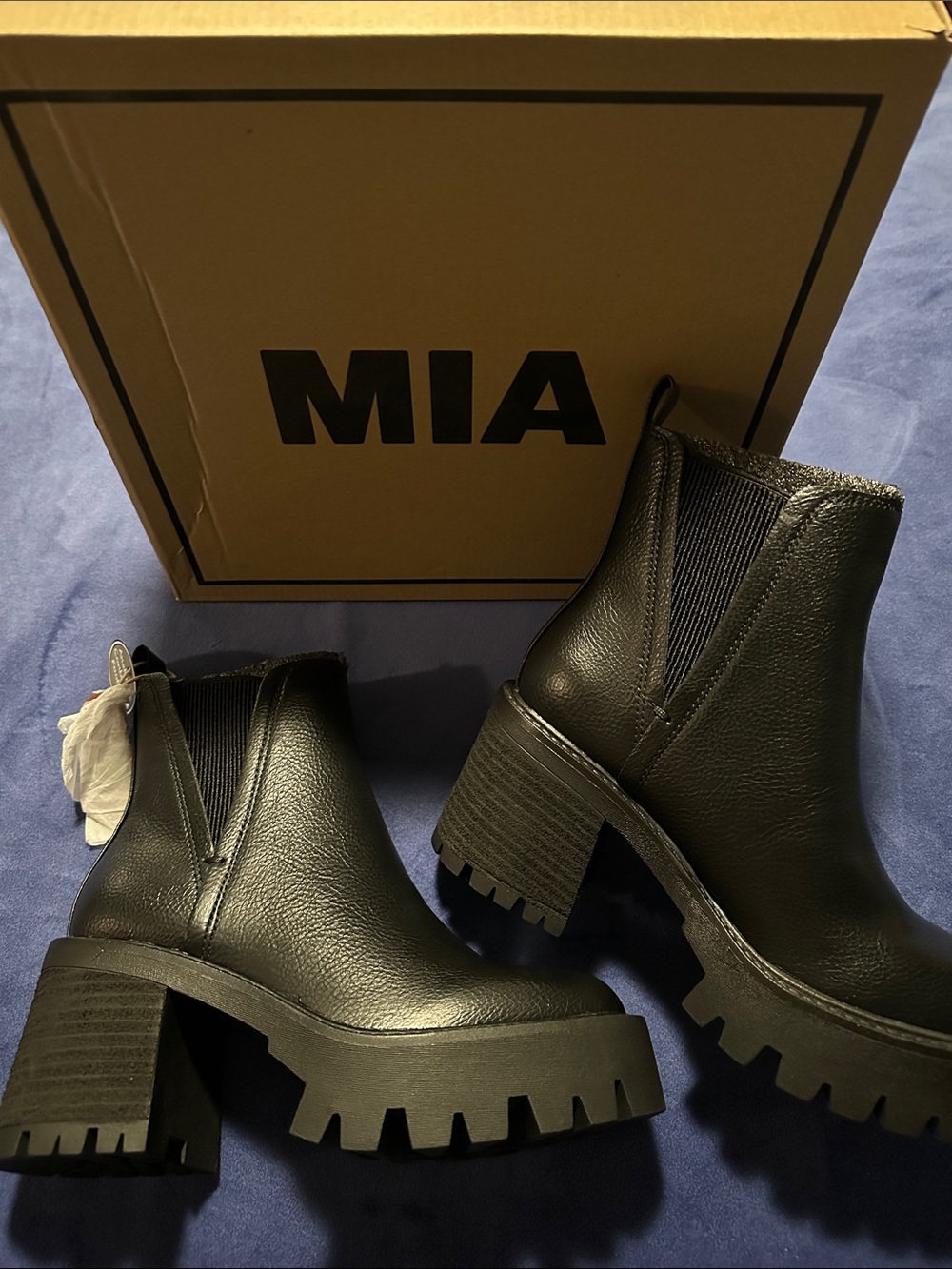 MIA Black Chunky Lug Chelsea Booties